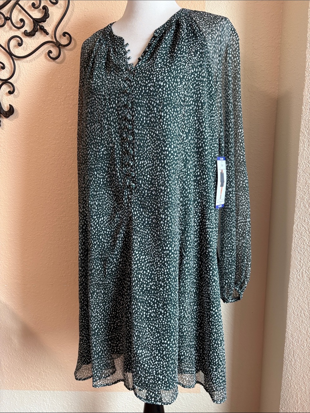 Joie Arctic Animal Spot Dark Green Printed Balloon Sleeve Tunic Dress Sz XXL